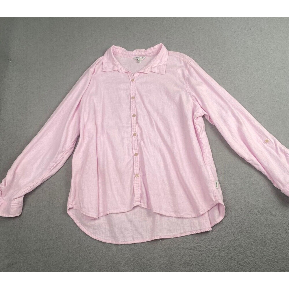 Orvis Women's size XXL Pink Button Up Long Sleeve Shirt Roll Tab Sleeve Coastal
